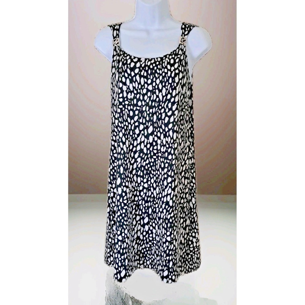 Notations‎ Tank Shift Dress S Black White Animal Print Beachy Vacation Resort